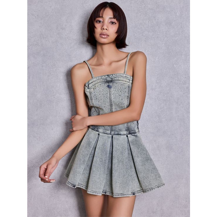 GG bijouデニムプリーツスカートライクミニワンピース | GYDA | 詳細画像8 