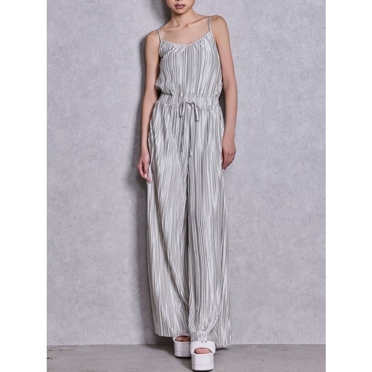 グレー | SPARKLEサテンプリーツロンパース | GYDA