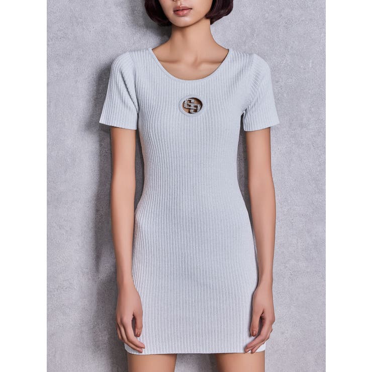 オフホワイト | GG bijou MOLDハーフスリーブラメニットワンピース | GYDA