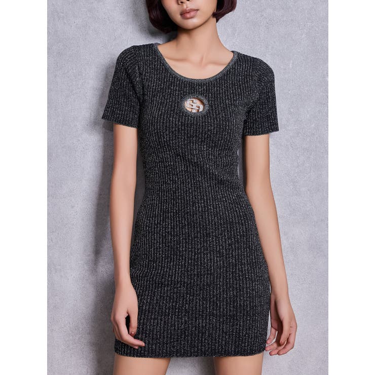 ブラック | GG bijou MOLDハーフスリーブラメニットワンピース | GYDA