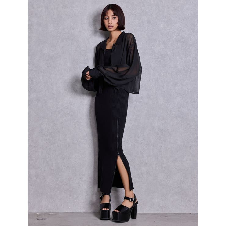 バックオープンジップスリットリブニットロングワンピース | GYDA | 詳細画像7 