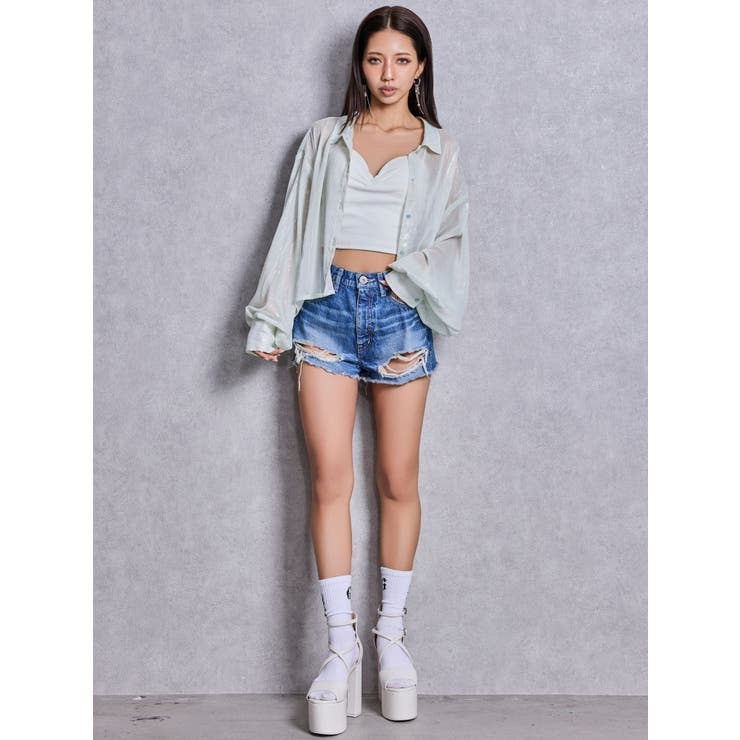 SHEERラメショートシャツ | GYDA | 詳細画像12 