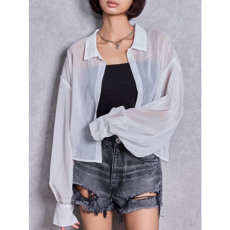 オフホワイト | SHEERラメショートシャツ | GYDA