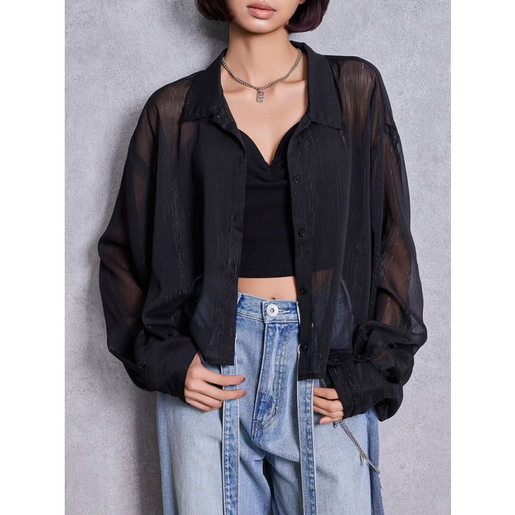 ブラック | SHEERラメショートシャツ | GYDA