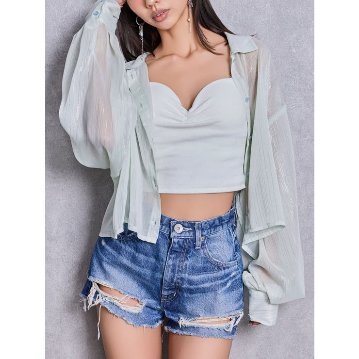 ミントグリーン | SHEERラメショートシャツ | GYDA