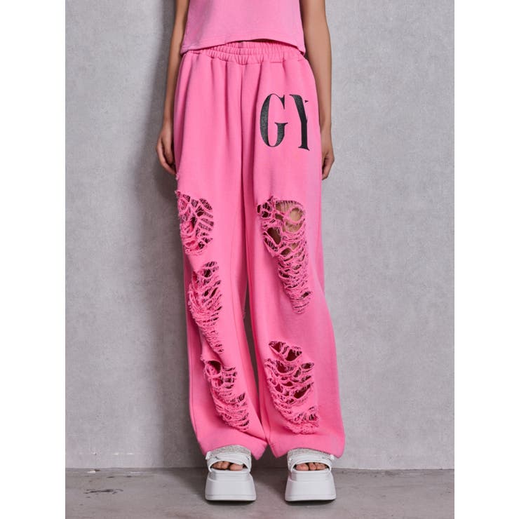 ピンク | GYDA×DC ダメージSPARKLE LOGOスウェットパンツ | GYDA