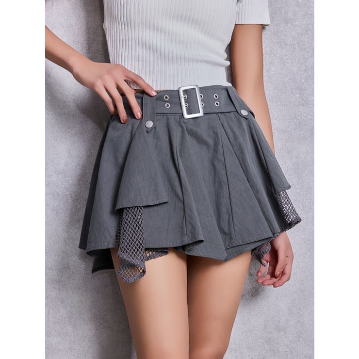 チャコールグレー | HEM Symmetryメッシュスカートライクショートパンツ | GYDA