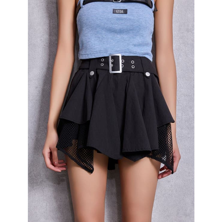ブラック | HEM Symmetryメッシュスカートライクショートパンツ | GYDA