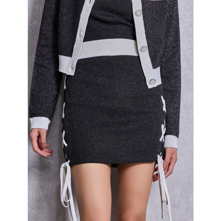 フロントレースアップラメニットスカートライクショートパンツ | GYDA | 詳細画像1 