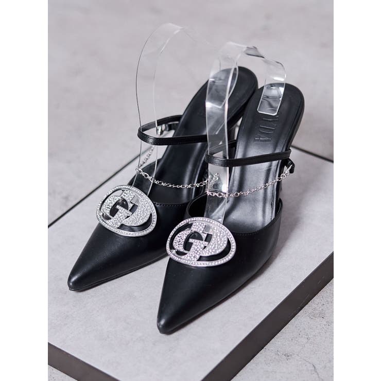 ブラック | GDビジューMOLDチェーンストラップポインテッドミュール | GYDA