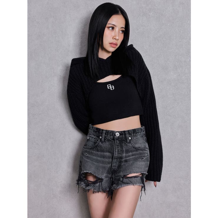 ハイウエストBACK RIPPEDデニムショートパンツ | GYDA | 詳細画像3 