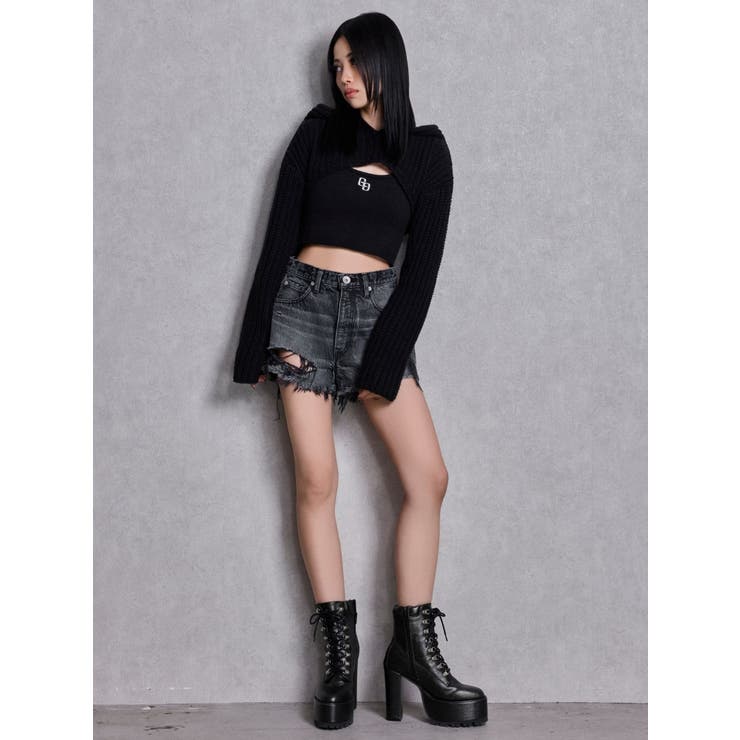 ハイウエストBACK RIPPEDデニムショートパンツ | GYDA | 詳細画像5 