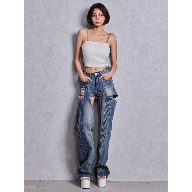 ハイウエストSymmetry GYDA 2WAYラインプリーツデニムパンツ | GYDA | 詳細画像12 