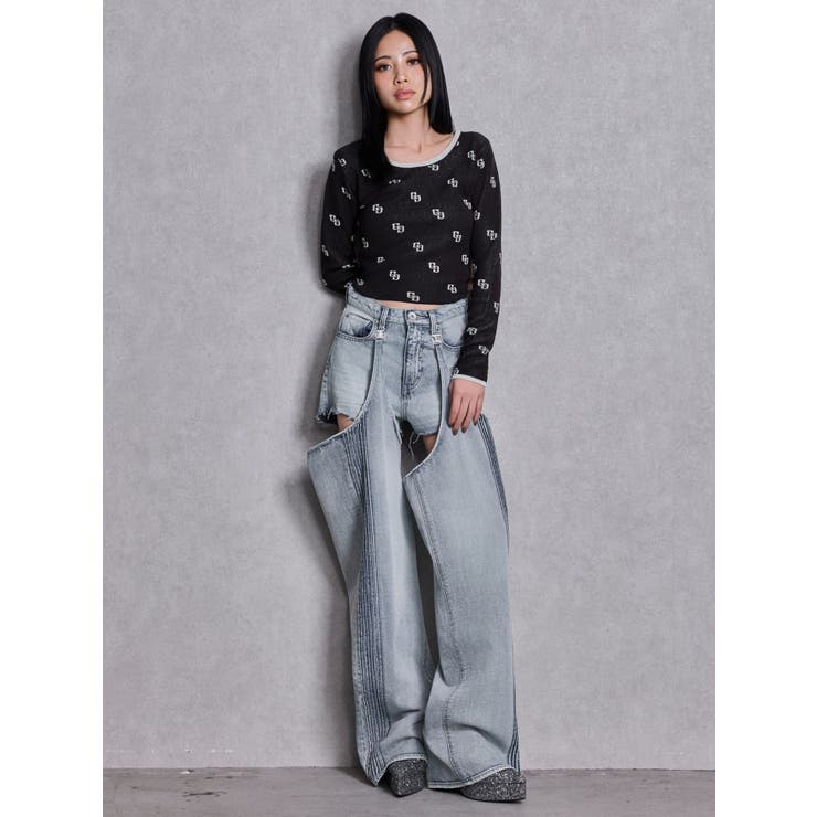 ハイウエストSymmetry GYDA 2WAYラインプリーツデニムパンツ | GYDA | 詳細画像3 