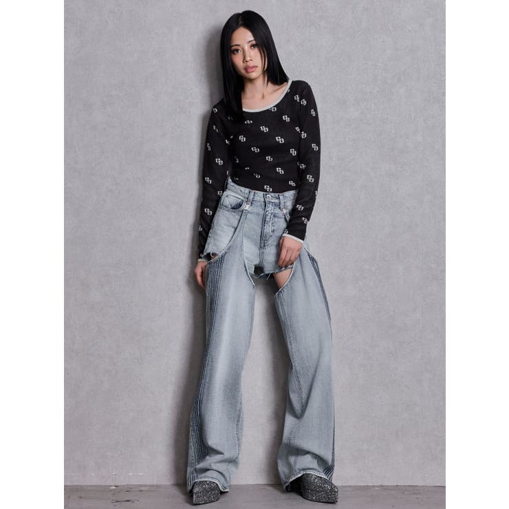 ハイウエストSymmetry GYDA 2WAYラインプリーツデニムパンツ | GYDA | 詳細画像4 