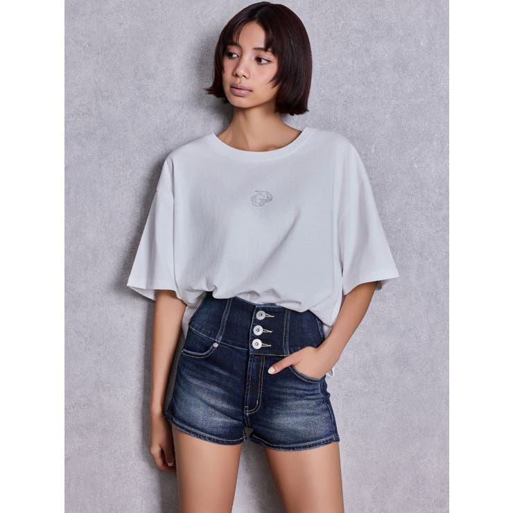 ハイウエストボタンBACKカーブクロスGYDA chainデニムショートパンツ | GYDA | 詳細画像14 