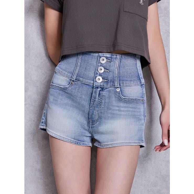 ハイウエストボタンBACKカーブクロスGYDA chainデニムショートパンツ | GYDA | 詳細画像20 
