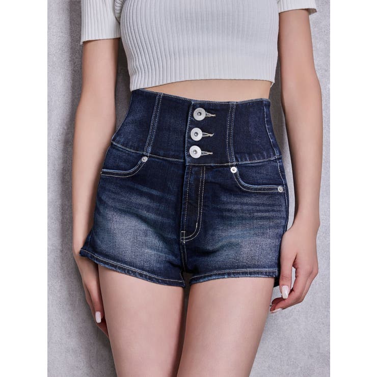 ハイウエストボタンBACKカーブクロスGYDA chainデニムショートパンツ | GYDA | 詳細画像23 