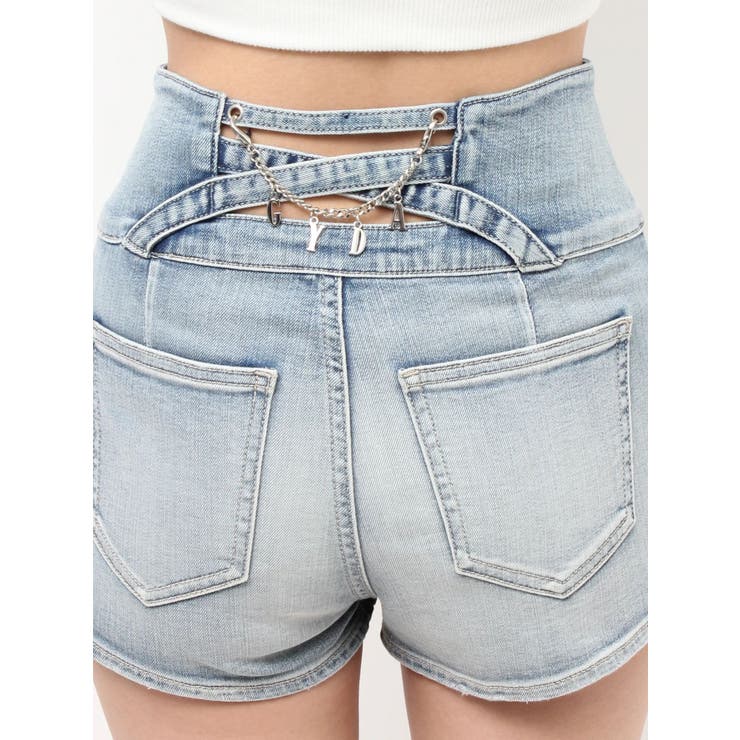 ハイウエストボタンBACKカーブクロスGYDA chainデニムショートパンツ | GYDA | 詳細画像28 