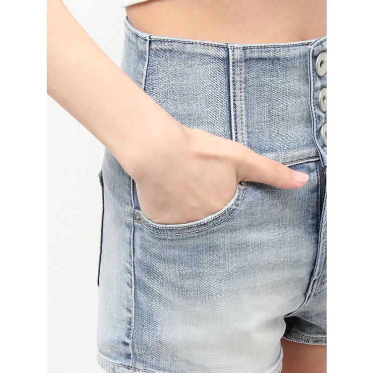 ハイウエストボタンBACKカーブクロスGYDA chainデニムショートパンツ | GYDA | 詳細画像30 