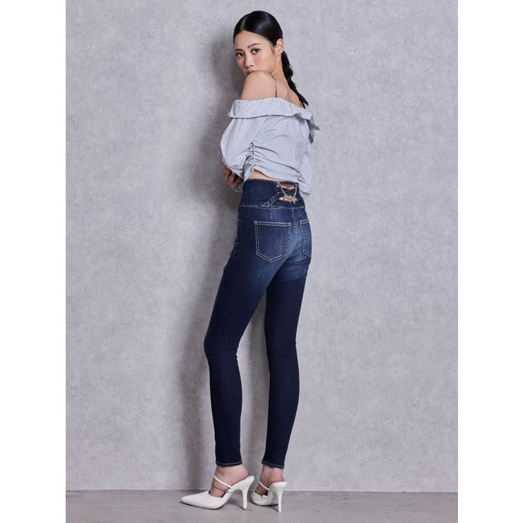 ハイウエストボタンBACKカーブクロスGYDA chainスキニーデニムパンツ | GYDA | 詳細画像14 