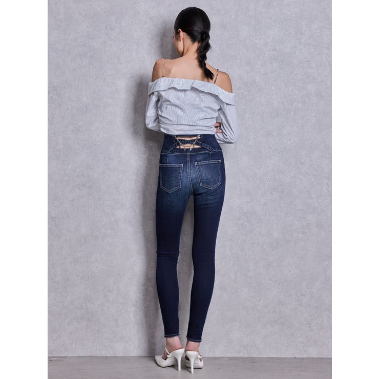 ハイウエストボタンBACKカーブクロスGYDA chainスキニーデニムパンツ | GYDA | 詳細画像15 