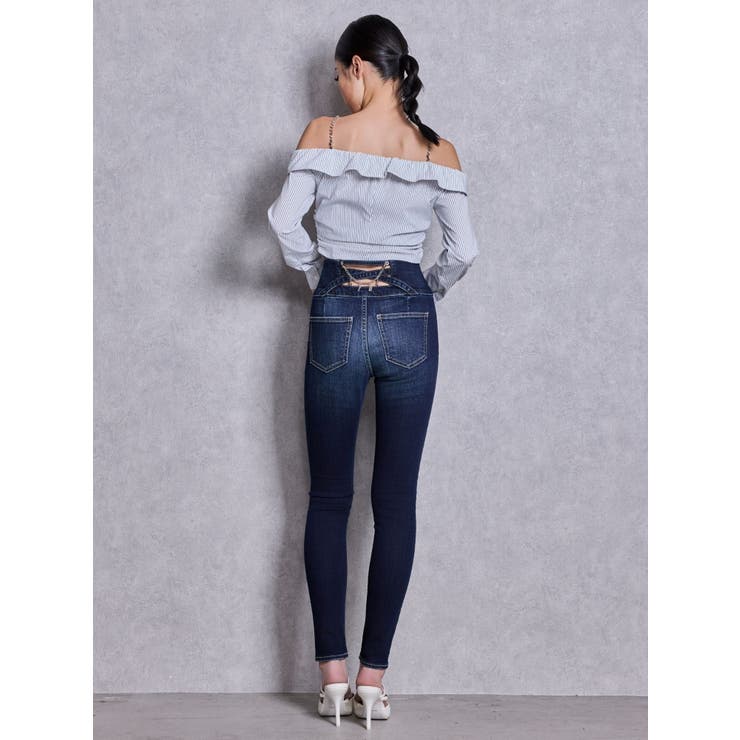 ハイウエストボタンBACKカーブクロスGYDA chainスキニーデニムパンツ | GYDA | 詳細画像16 