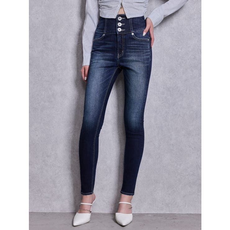 ハイウエストボタンBACKカーブクロスGYDA chainスキニーデニムパンツ | GYDA | 詳細画像21 