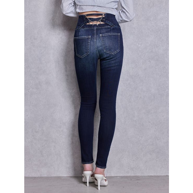 ハイウエストボタンBACKカーブクロスGYDA chainスキニーデニムパンツ | GYDA | 詳細画像22 