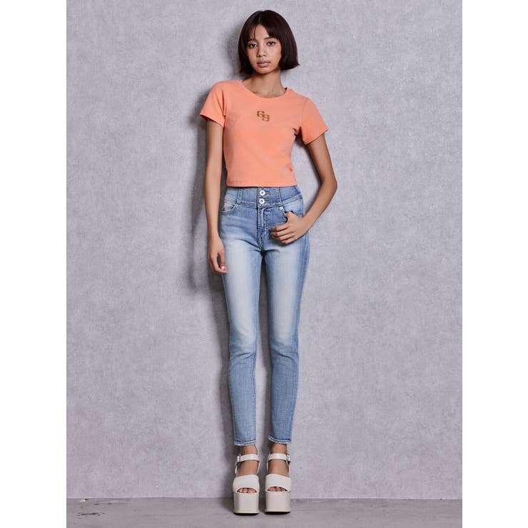 ハイウエストボタンBACKカーブクロスGYDA chainスキニーデニムパンツ | GYDA | 詳細画像5 