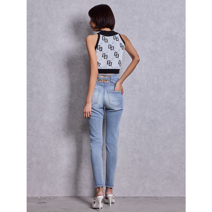 ハイウエストボタンBACKカーブクロスGYDA chainスキニーデニムパンツ | GYDA | 詳細画像8 