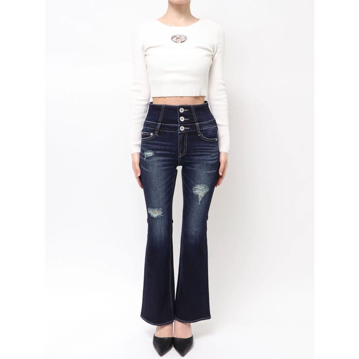 ハイウエストBACKクロスダメージフレアデニムパンツ | GYDA | 詳細画像11 