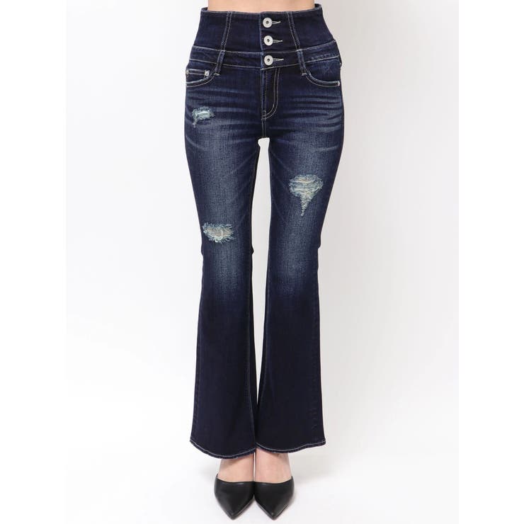 ハイウエストBACKクロスダメージフレアデニムパンツ | GYDA | 詳細画像3 