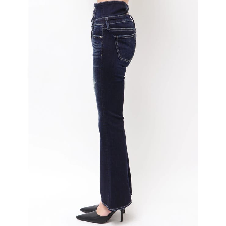 ハイウエストBACKクロスダメージフレアデニムパンツ | GYDA | 詳細画像4 