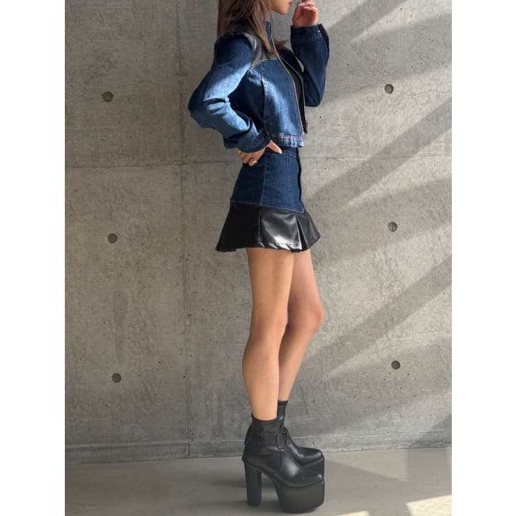 【TINY】フェイクレザードッキングデニムスカートライクショートパンツ | GYDA | 詳細画像16 