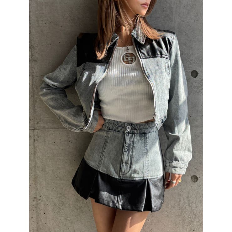 【TINY】フェイクレザードッキングデニムスカートライクショートパンツ | GYDA | 詳細画像3 