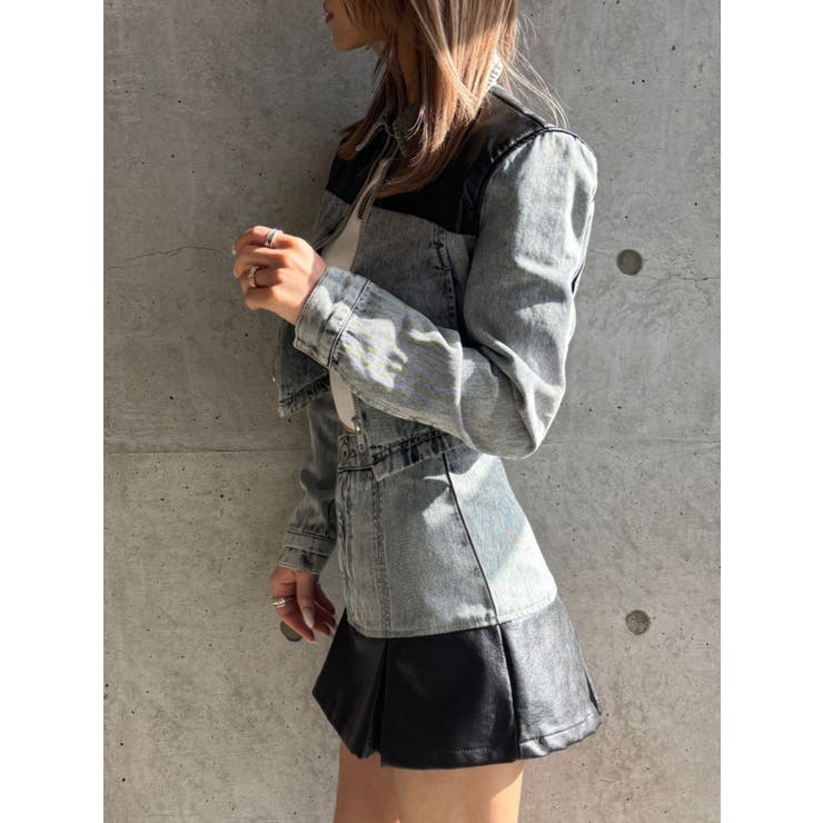 【TINY】フェイクレザードッキングデニムスカートライクショートパンツ | GYDA | 詳細画像5 