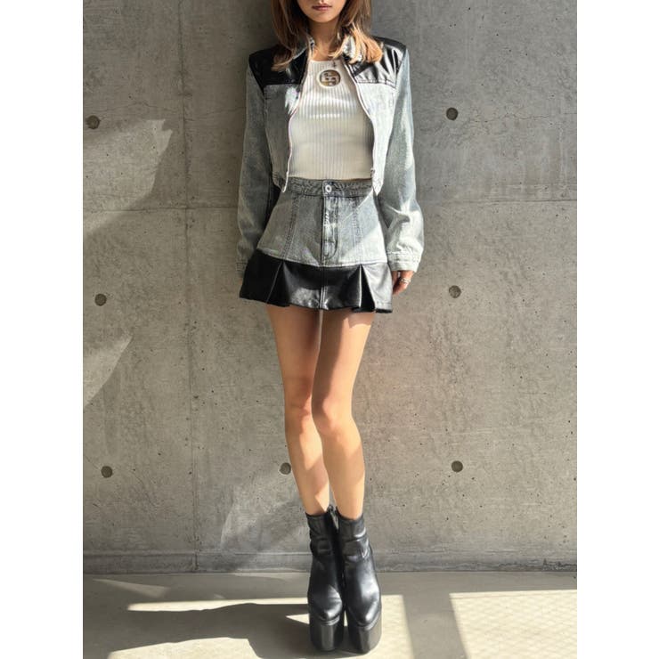 【TINY】フェイクレザードッキングデニムスカートライクショートパンツ | GYDA | 詳細画像7 