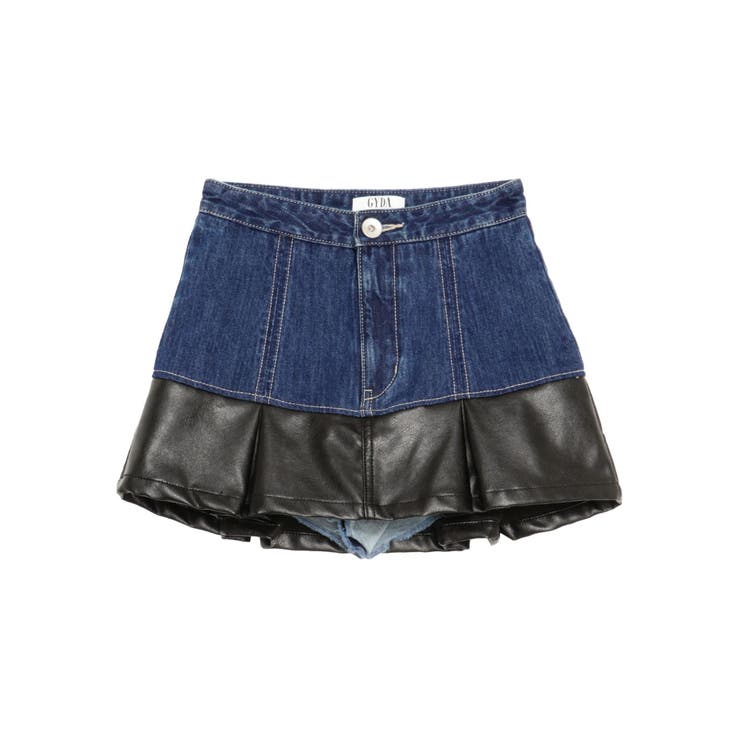 ネイビー | 【TINY】フェイクレザードッキングデニムスカートライクショートパンツ | GYDA