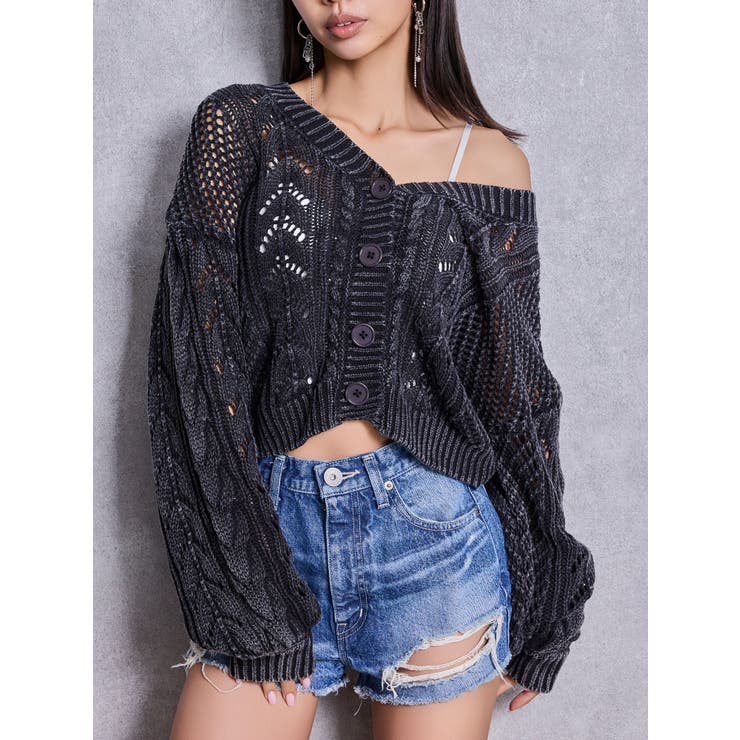 ブラック | 2WAYメッシュブリーチニットトップス | GYDA