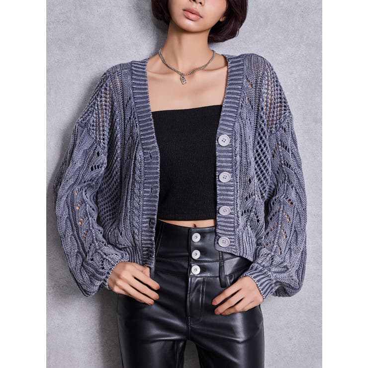 ネイビー | 2WAYメッシュブリーチニットトップス | GYDA