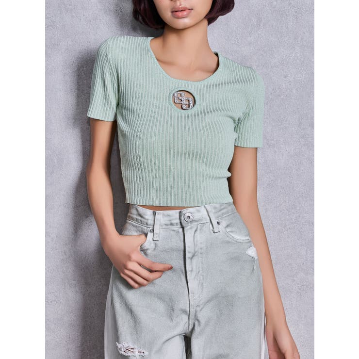 ミントグリーン | GG bijou MOLDラメニットトップス | GYDA