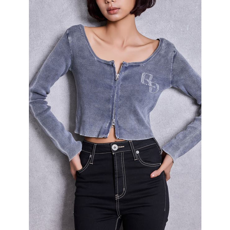 GG bijou ZIPブリーチニットショートトップス | GYDA | 詳細画像1 