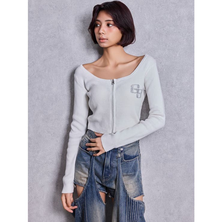 GG bijou ZIPブリーチニットショートトップス | GYDA | 詳細画像13 