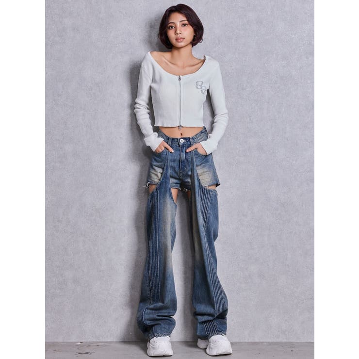 GG bijou ZIPブリーチニットショートトップス | GYDA | 詳細画像15 