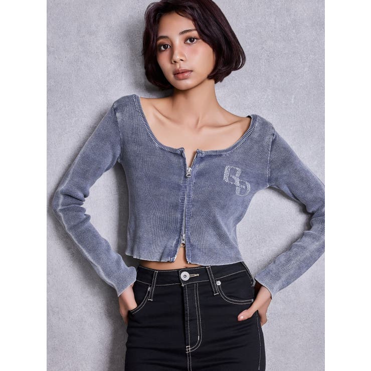 GG bijou ZIPブリーチニットショートトップス | GYDA | 詳細画像2 