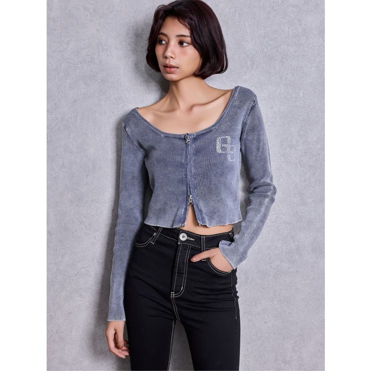 GG bijou ZIPブリーチニットショートトップス | GYDA | 詳細画像3 