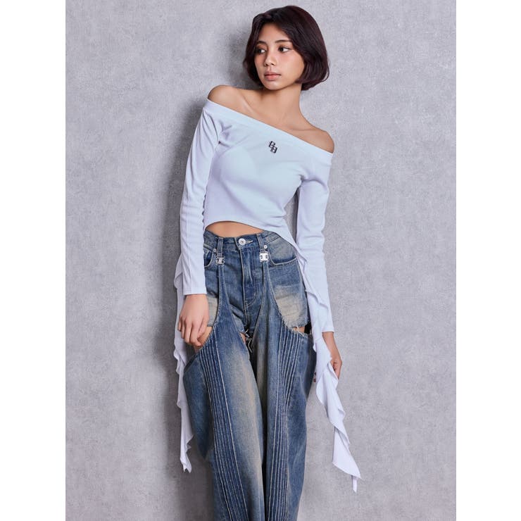 GG SIDE DRAPE EDGEオフショルトップス | GYDA | 詳細画像12 