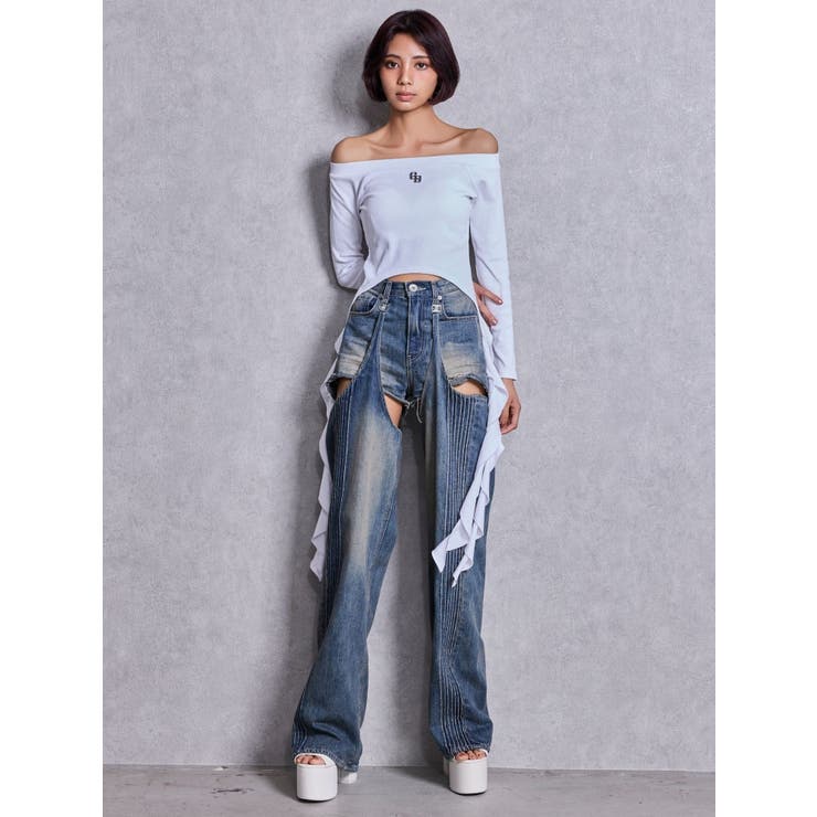 GG SIDE DRAPE EDGEオフショルトップス | GYDA | 詳細画像14 