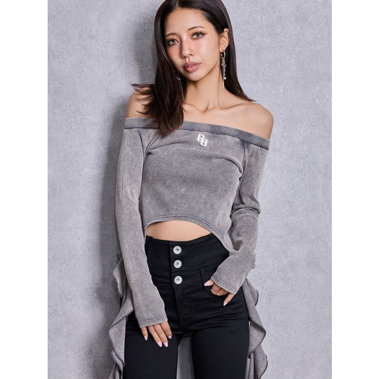 GG SIDE DRAPE EDGEオフショルトップス | GYDA | 詳細画像2 